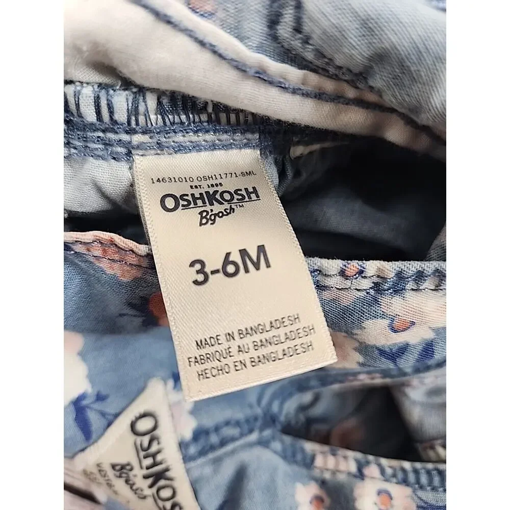 OshKosh B'Gosh Vestbak Overall Dress Girls Size 3-6 Months Blue Pink Floral